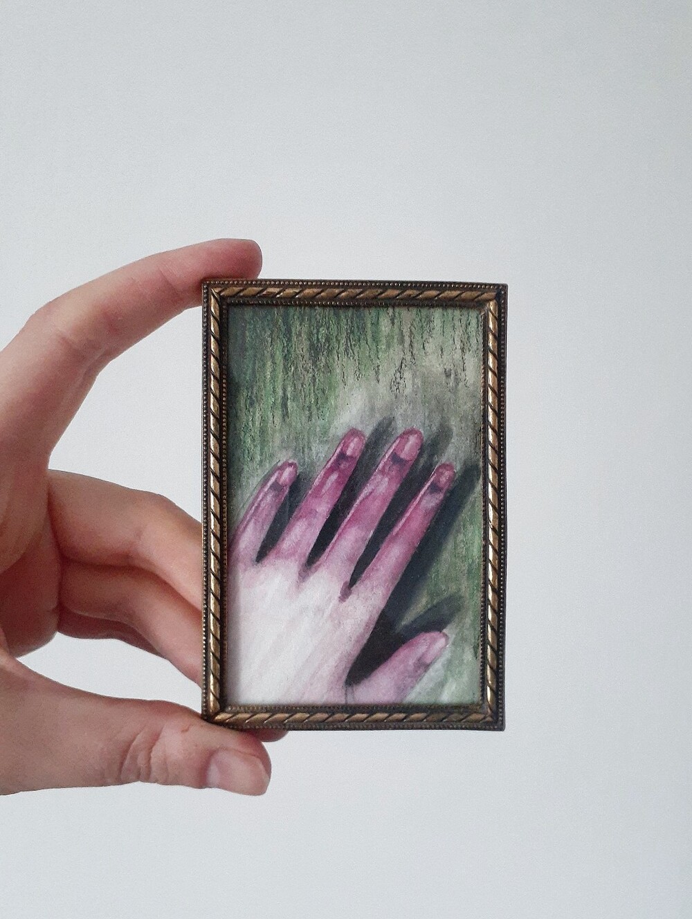 Tiny Watercolour In Brass Frame (Pink Hand)